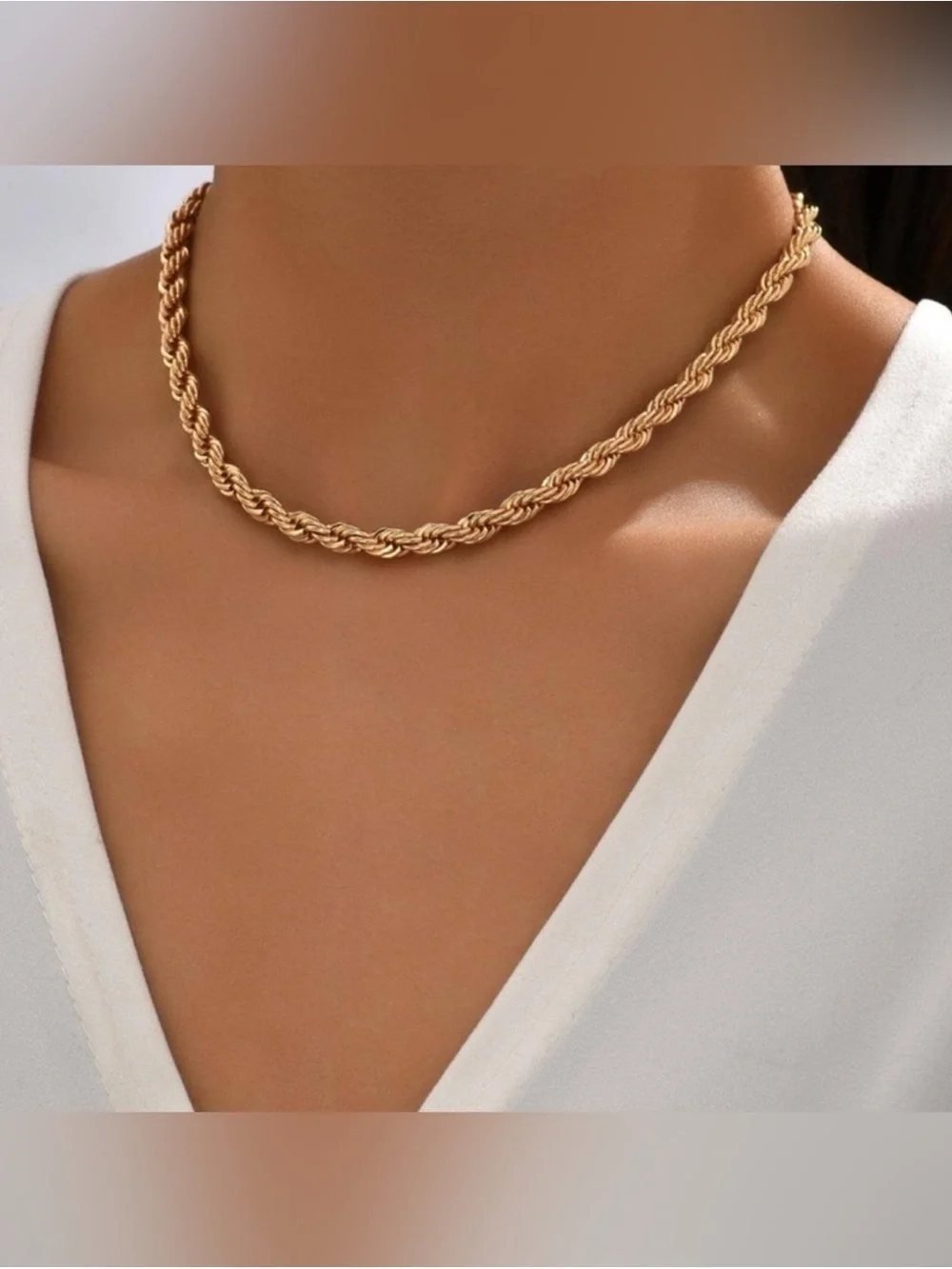 Gold Rope Chain Necklace Dainty Textured Twist Chain